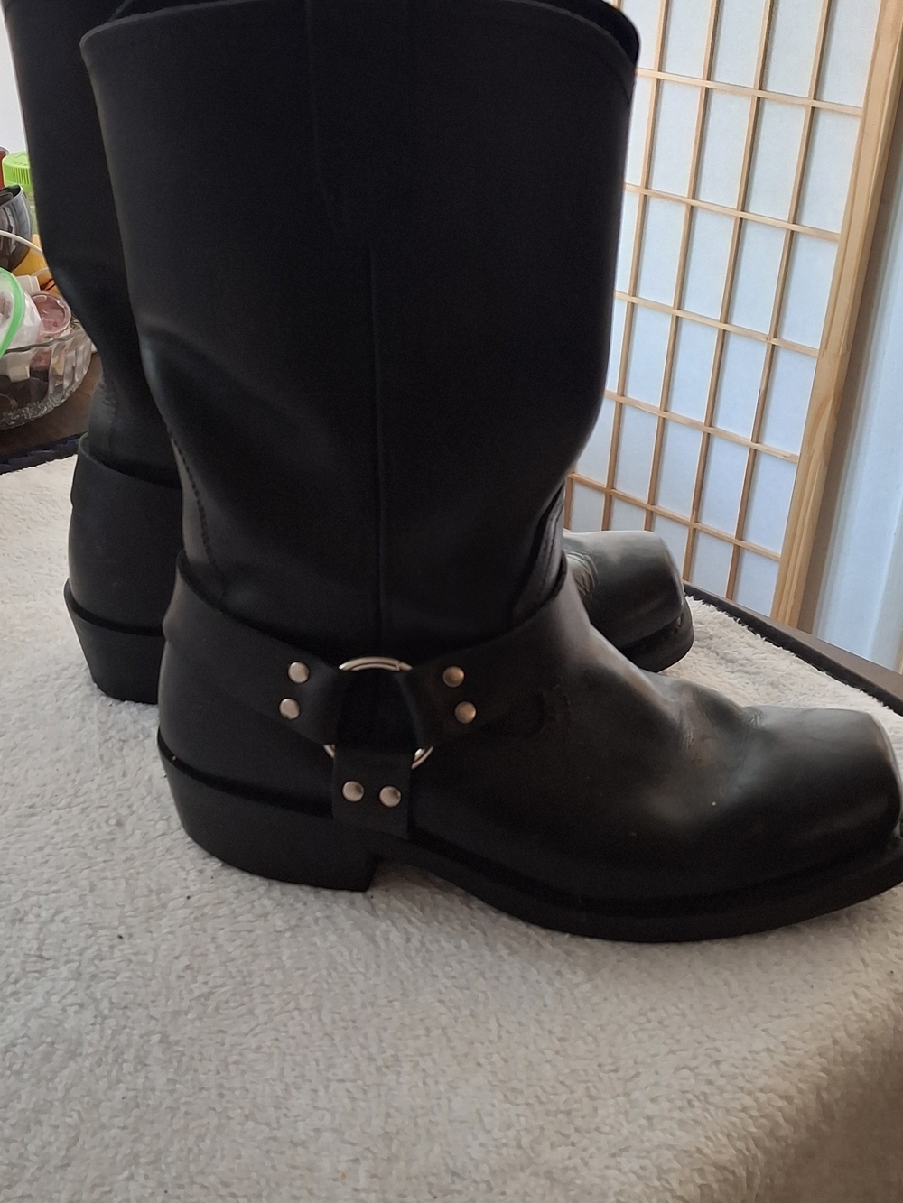 Cody James Mens Leather Square Toe Harness Moto Boots Black CJ9995Z Size 11M